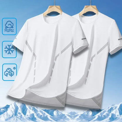 Ice Silk Men's T-Shirt Quick Dry Thin Short Sleeve Breathable Half Sleeve Large Size Casual Sporty Trendy round Neck Short Sl...