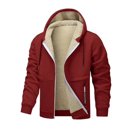 Casual Hoodies for Men Heavyweight Fleece Sweatshirt Thick Sherpa Lined Hooded Zipper Jacket Thick Streetwear Coats