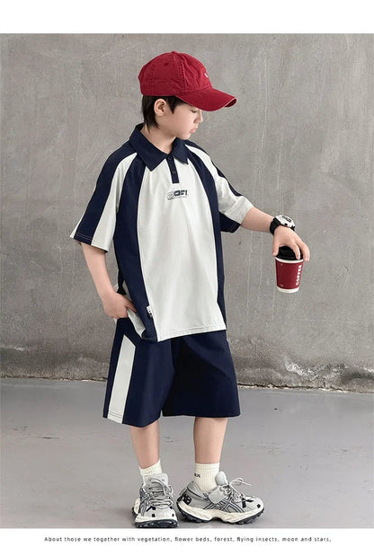 Children New Summer Polo Shirt Set Top And Bottom 2 Pieces Clothing Set for Tween Boys Casual Tracksuit Kids School Outfit Wear