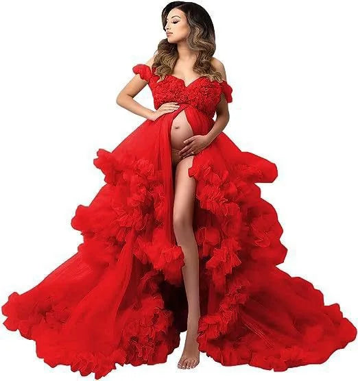 Off Shoulder Spaghetti Ball Gown Maternity Dresses for Photoshoot Hot Sale Pink Pregnant Woman Dress for Babyshower Cloud Dress