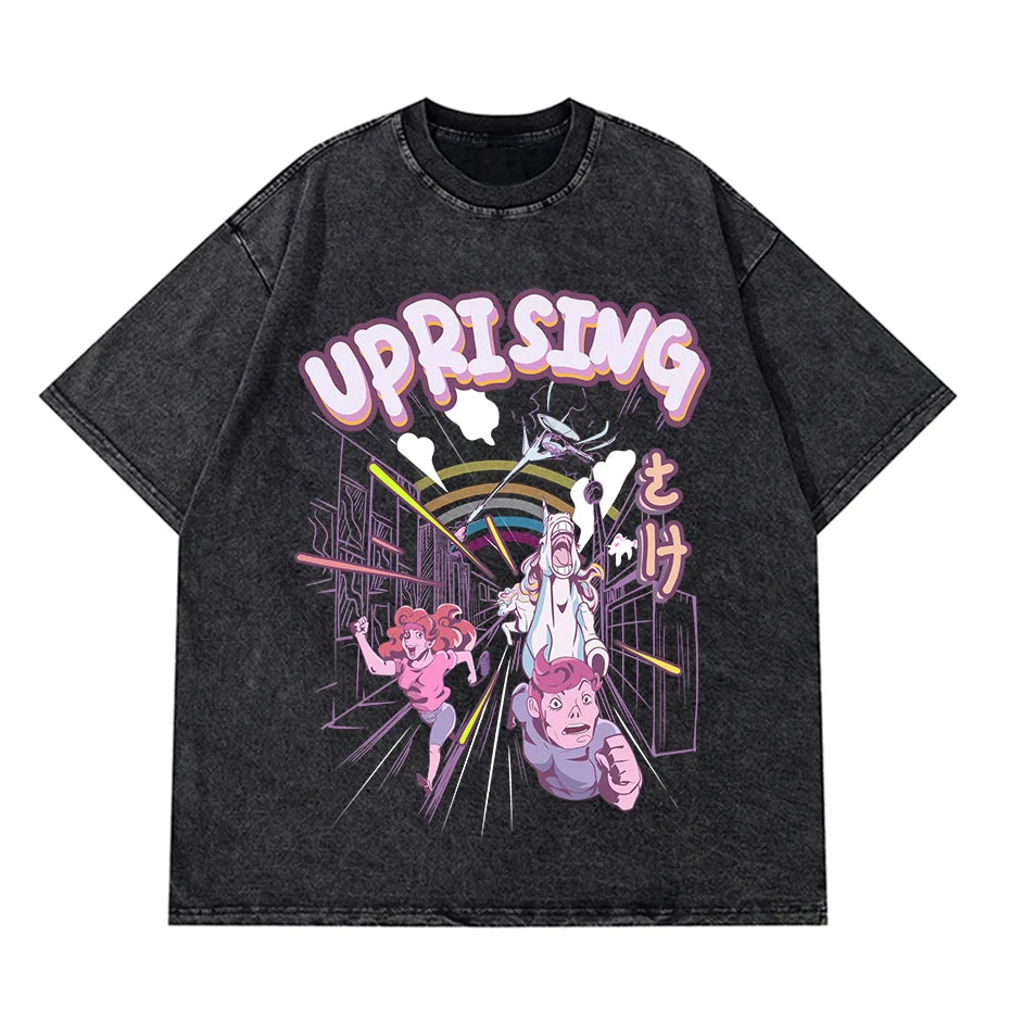 Anime Pain Printed T Shirt Men Retro Washed 100% Cotton Tops Tees Harajuku Tshirt 2023 Streetwear Hip Hop Male T-shirts