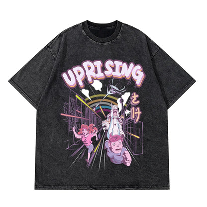 Anime Pain Printed T Shirt Men Retro Washed 100% Cotton Tops Tees Harajuku Tshirt 2023 Streetwear Hip Hop Male T-shirts