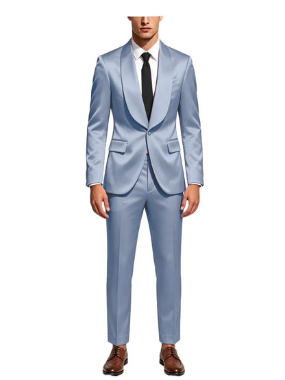 Luxury Men's Satin Tuxedo Suit Shawl Lapel Slim Fit 2-Piece Blazer & Pants Set Formal Business Casual Jacket Coat for Wedding