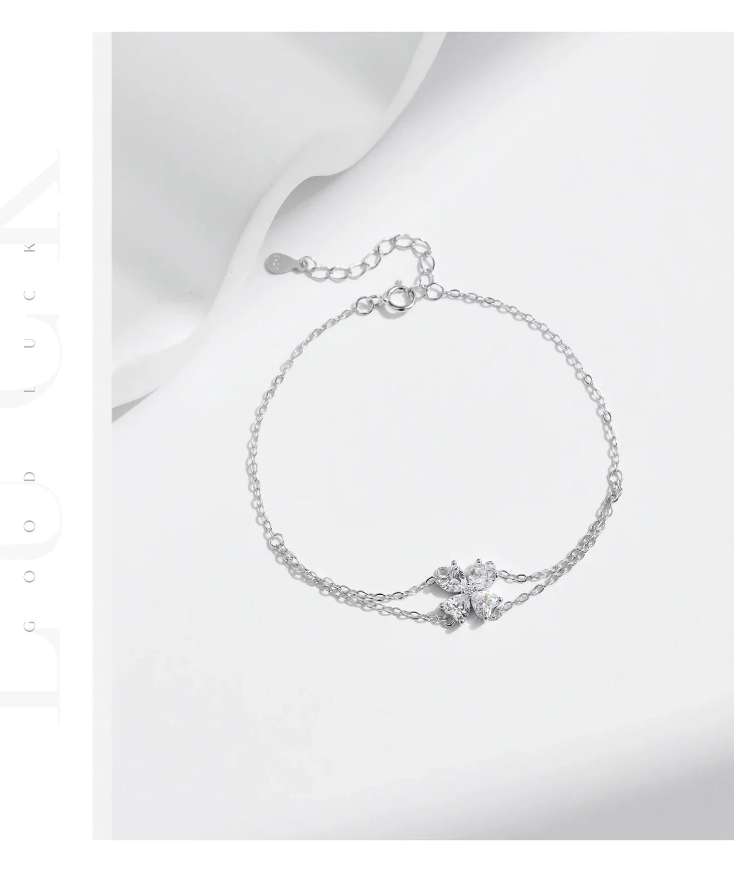 925 Sterling Silver Double Layer Flowers Hearts CZ Romantic Bracelet Luxury Adjustable Chain Link for Women Jewelry