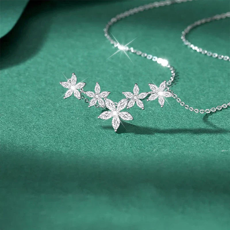 Exquisite Moissanite Diamond Necklace for Women Pure 925 Sterling Silver Flower Pendant Necklaces 2025 Trend Jewelry