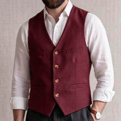 Men Vest Gray Solid Single Button V Neck Waistcoat For Wedding Banquet Business Party Office Work Casual Daily Men Suit Vest