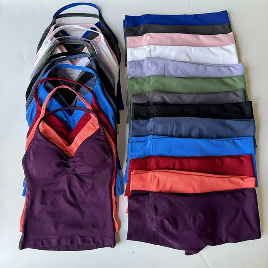 2 Pieces Set Leggings Set Women Backless Tank Tops High Waist Scrunch Gym Suit Fitness Clothes Outfit Workout Yoga Set