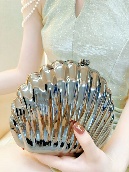 2025 Women Silver Gold Shell Bag Cute Acrylic Evening Clutch Bag With Strap For Wedding Party Small Purses Designer Handbags Ins