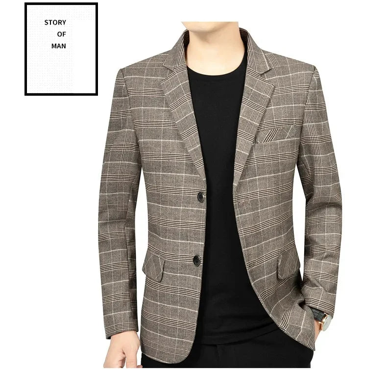 Brand 2026 Spring Stripe Suits Men 2 Button Autumn Business Elegant Man Jacket  Fashion New in Suits Blazers Men