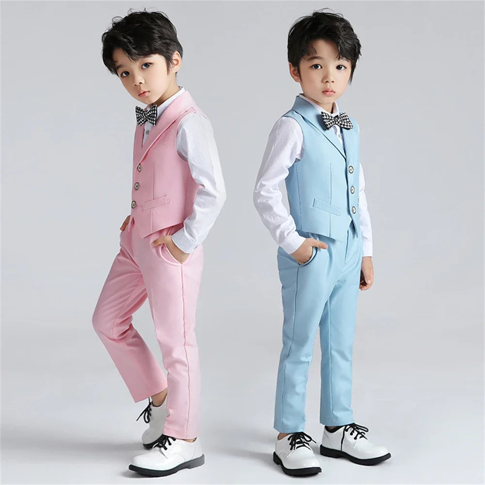 Exjojn Solid 2-Piece Vest Trousers Set for Kids, Wedding Ring Bear Suit Set, Chidren Formal Dress Wear 90-170cm Boys Sets