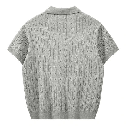 Jack's American Retro Twisted Flower Knitted Short Sleeved Polo Shirt for Men's Summer Trendy Brand Loose Casual Pullover Top