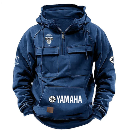 logo Men's Loose Fleece-lined Hoodie Jacket with Multiple Pockets Retro American Style Spring Autumn Winter Casual Outerw