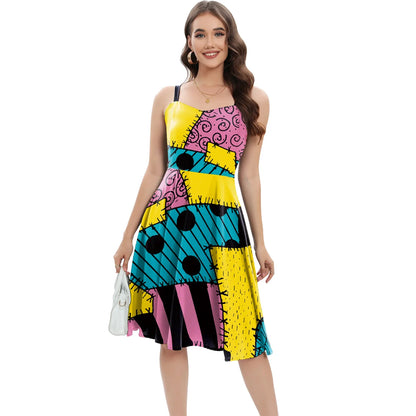 Halloween Nightmare Christmas Sally Dress Spaghetti Strap Women's Sexy Backless Dresses Patchwork Vestidos