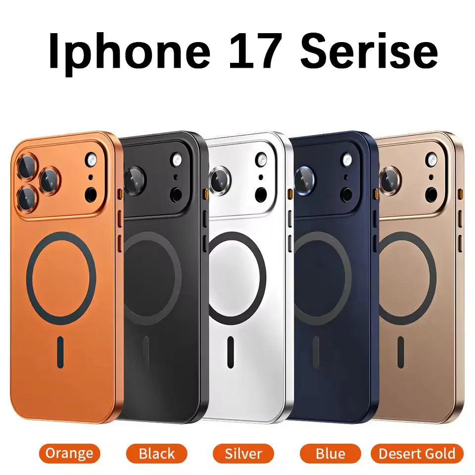 Aluminum Metal Frame Magnetic Case For iPhone 13 12 14 15 16 17 Pro Max For Magsafe Wireless Charging Lens Film PC Back Panel