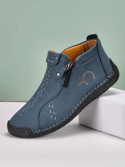 New Classic Handmade Leather Men Shoes Zipper Design Outdoor Sneakers Slip On Breathable Casual Shoes Leather Men Ankle Boots