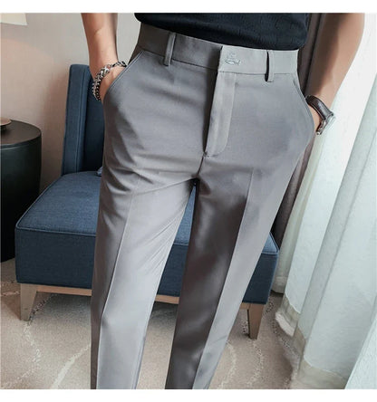 High Quality British Style Business Casual Pants Men's Spring Summer Solid Color Slim Fit Formal Wear Suit Pants Men Clothing
