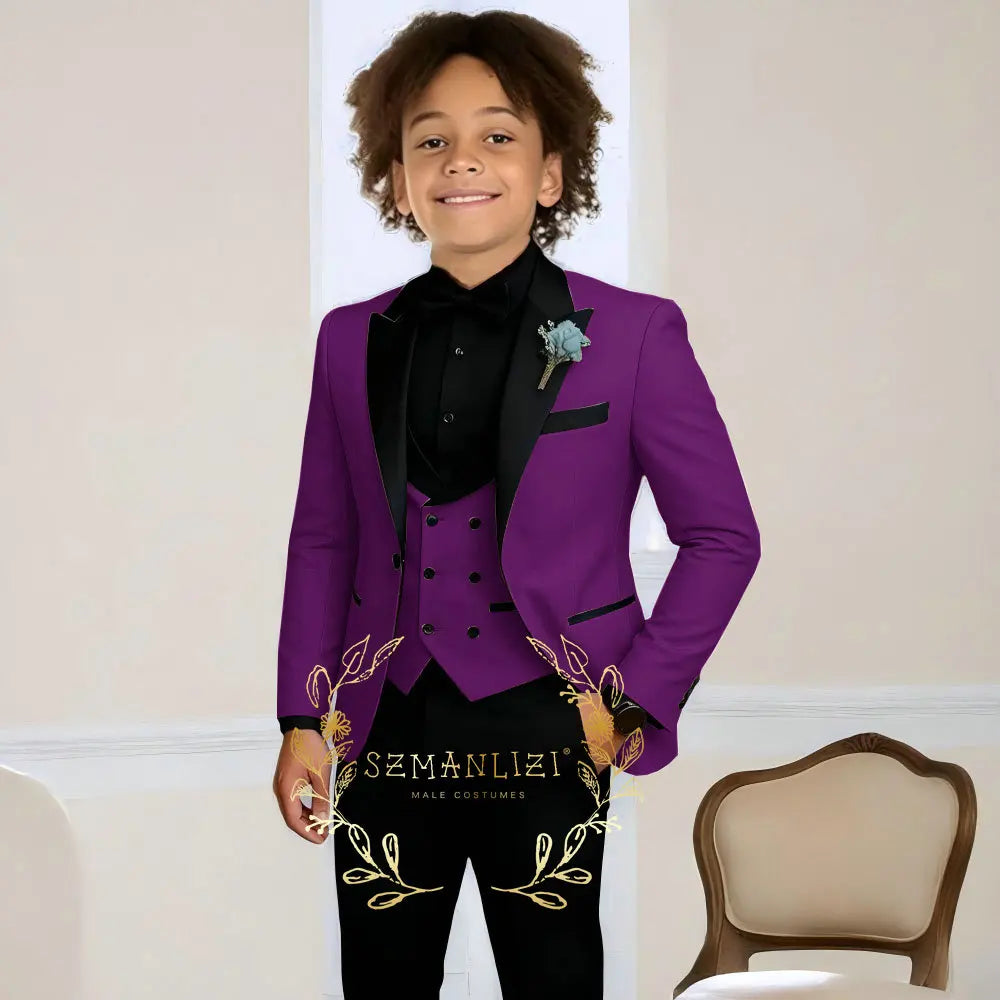 Boys Suit Wedding Tuxedo 3 Pieces Peaked Collar Jacket Pants Vest Child Formal Blazer Set Slim Fit Outfit costume garcon mariage