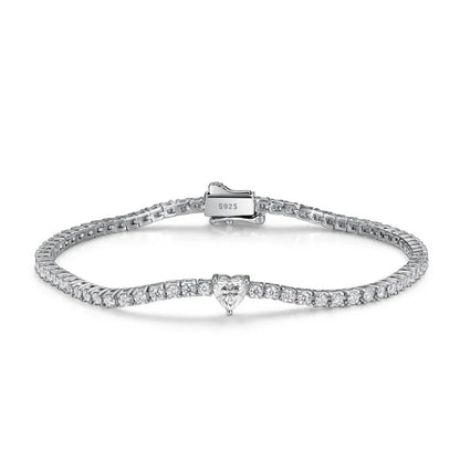 2mm Round Moissanite Tennis Bracelets with 5mm Pink White Heart Cut Diamond Bracelet for Women Men 925 Sterling Silver Bangle