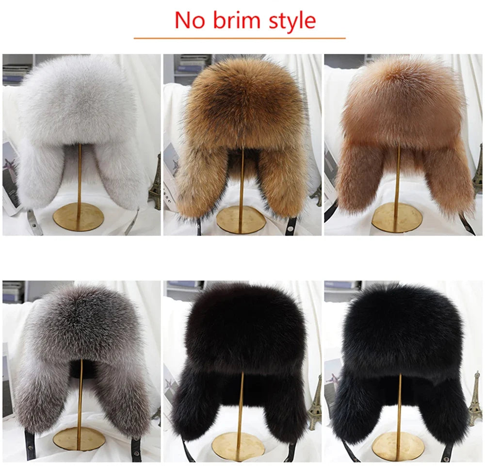 Winter Cap Man 100% Real Sliver Fox Fur Bomber Hat Men's Raccoon Fur Hat Ushanka Cap Trapper Russian Ski Caps Hats Real Fur Hat