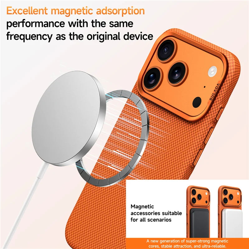 Luxury Plaid Texture Metal Lens For Magsafe Case For iPhone 17Pro 16Pro 17 17Pro Max Ultrathin Matte Shockproof Hard PC Cover