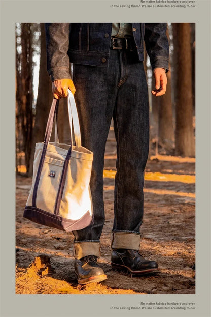 21oz Selvedge Denim Straight Cut Jeans Indigo Rugged Style Men Pants