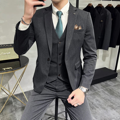 S-7XL Jacket Vest Pants Luxury Elasticity Boutique Fashion Men's Solid Color Casual Business Suit 3-piece Sets Groom Wedding