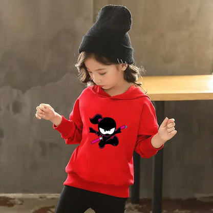 Children Hoodie Child Ninja Print 3-12 Years Old Boys Girls Toddler Coat Top+Pants Stylish Casual Black Sweatshirt Set