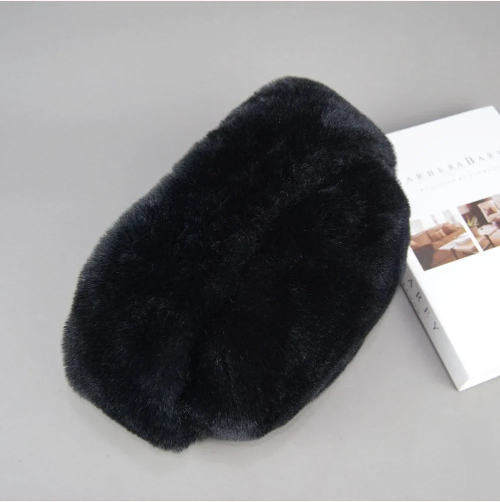 New Winter Outdoor Women Fake Real Rabbit Fur Hat Natural Warm Rabbit Fur Bomber Hats Male Quality Fake Rabbit Fur Caps