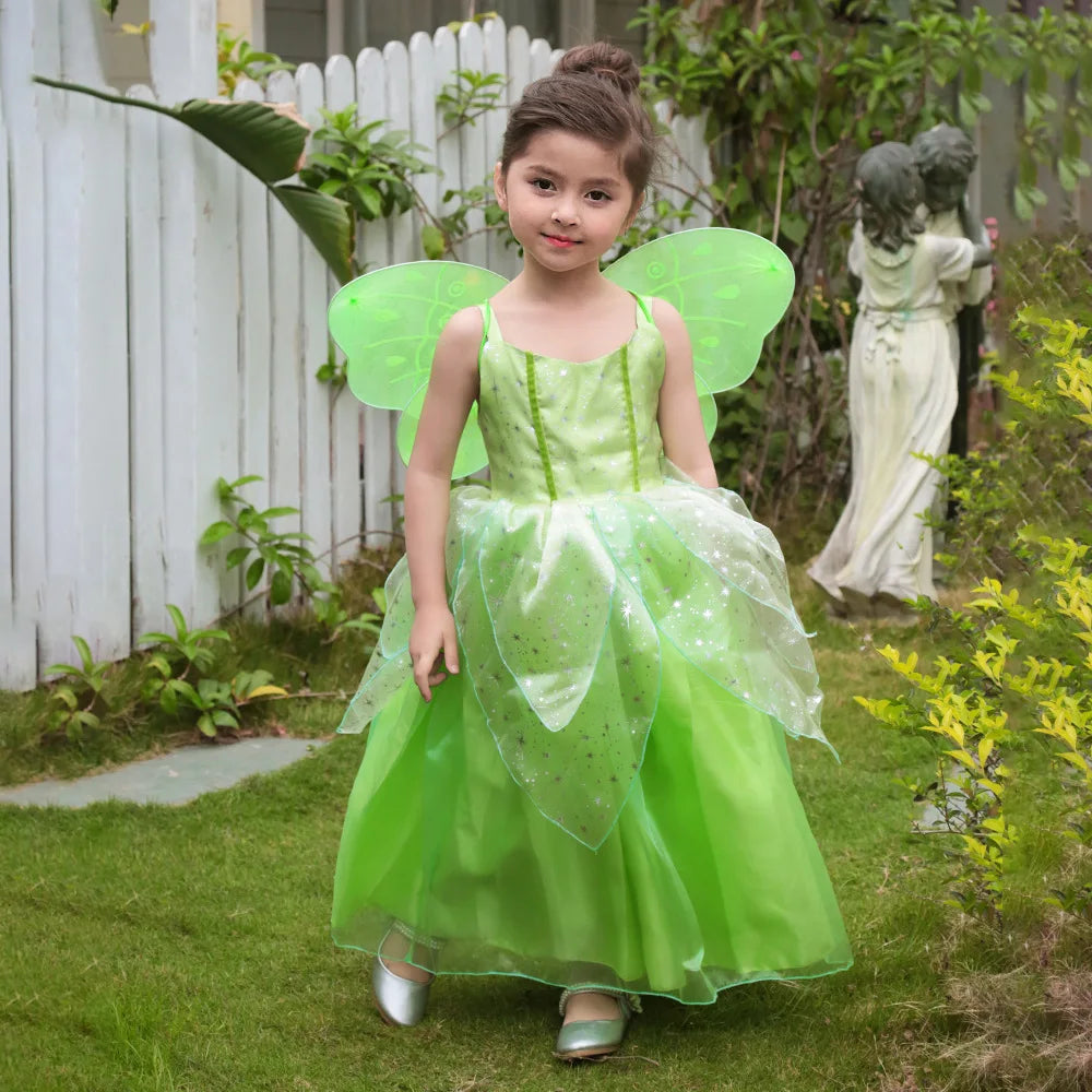 Girls Fairy Dress Up Kids Princess Green Flower Fairy Dress With Wings Princess Costume Party Tinkerbell Tinker Bell Dresses