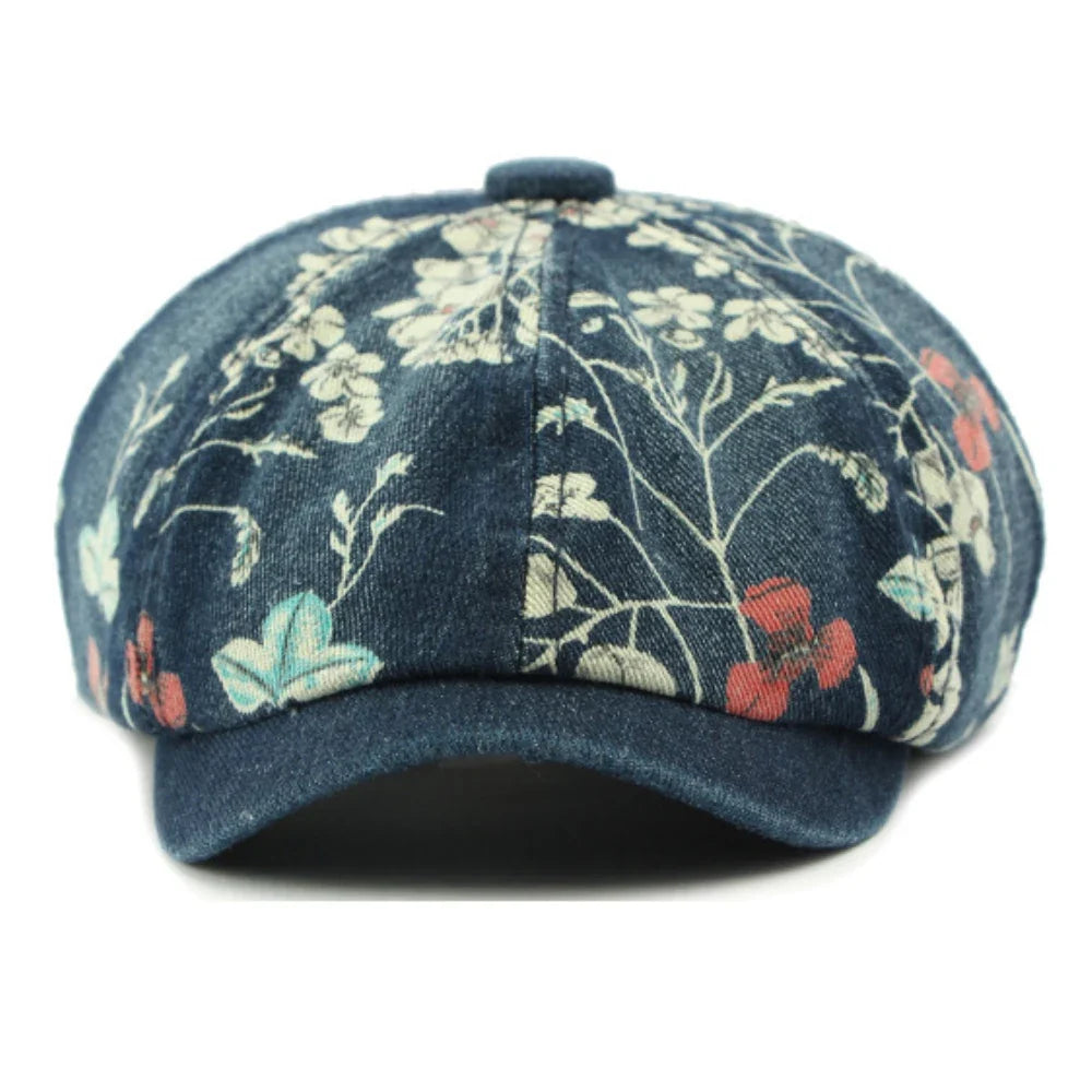 Beret Cap Spring Summer Autumn Men Women Cap Male Female Floral Artist Painter Beret Hat Denim Flat Cap Octagonal Berets