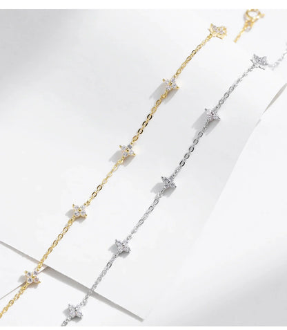 925 Sterling Silver Mini Flowers Bracelet Dainty Link Chain Pave Setting CZ For Women Wedding Fine Jewelry Gift