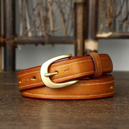2.4CM Thick Cowhide Copper Buckle Ladies Genuine Leather Casual Jeans Belts for Women Luxury Designer Korean Fashion Thin Belt