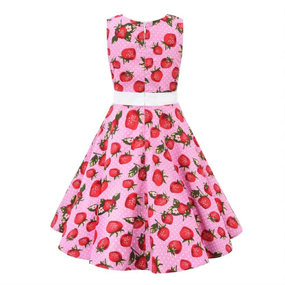 LPATTERN Girls' Vintage Rockabilly Dress Party Retro Polka Dot Floral Pattern A-line Dresses Pleated Skirt Knee-Length for 4-10Y