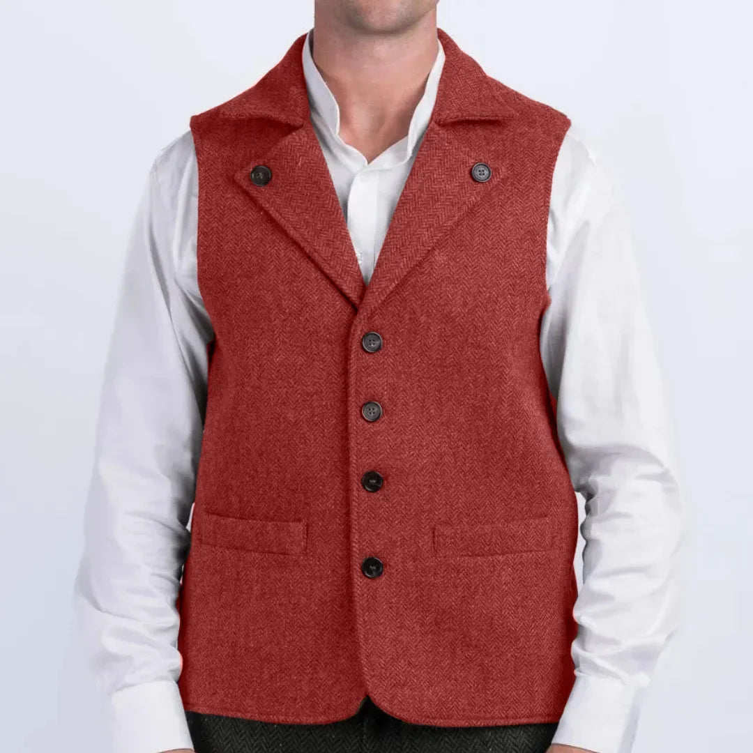 Men Vest Coffee Herringbone With Lapel Single Button Waistcoat For Wedding Party Commute Business Office Work Daily Casual Vest