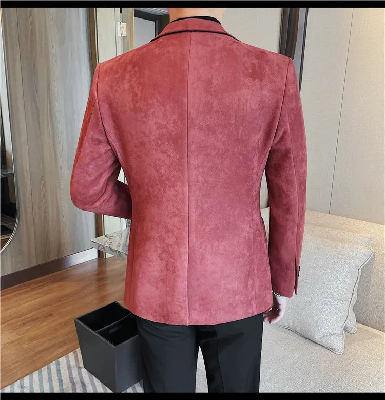 Classics Autumn Winter Suede Suit Jackets Fashion New Solid Slim Fit Business Office Social Blazer Wedding Top Mens Clothing 4XL