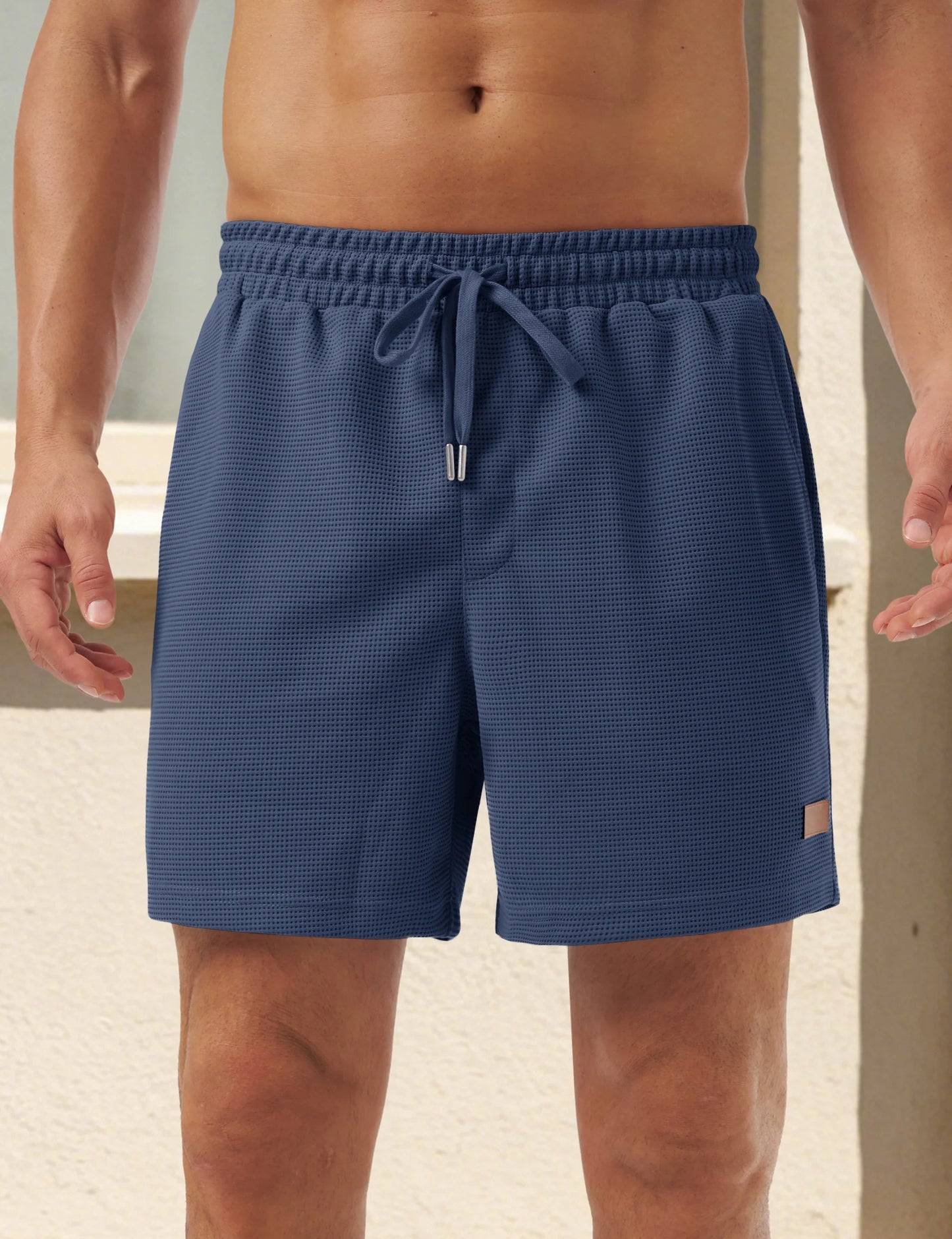 Men's Casual Waflle Shorts Knit 5'' Elastic Waist Drawstring Summer Beach Shorts Lightweight Breathable Streetwear 2026