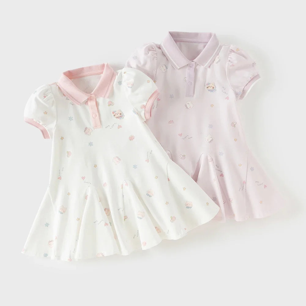 Girls Summer Princess Dress Casual Cute Kids Printed Polo Short Sleeve Dress Formal Party Knitted Clothes DB2262445