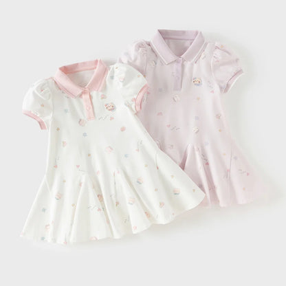 Girls Summer Princess Dress Casual Cute Kids Printed Polo Short Sleeve Dress Formal Party Knitted Clothes DB2262445