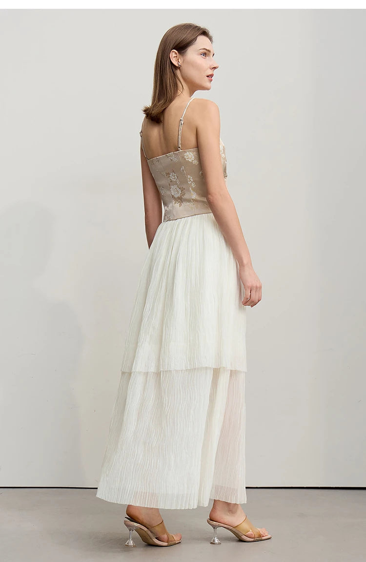 Long Skirt 2026 Spring New Casual Vacation Waist Pleated Mesh Long Skirt Women Loose Solid Versatile Woman Clothes 12621001