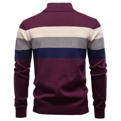 Men's Cotton Mock Neck Stand Collar Sweaters Quarter Zipper Pullover Autumn Winter Warm Social Casual Sweater for Men
