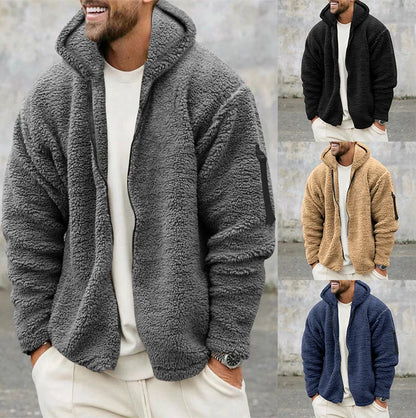 Men's Autumn and Winter Double-Sided Fleece Warm Jacket  Loose Hooded Casual Jacket