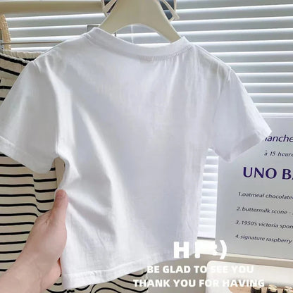 1-8 Years Summer Girls Clothing Set Comfortable Letter T-shirt+Stripe Loose Fitting Pants 2Pcs Suit For Kids Children Outfit