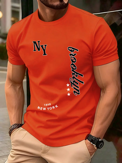New York Brooklyn 1898 Art Letter T-Shirts Men Summer Cotton O-Neck T Shirt All-Match Casual Top Loose Fashion Man Retro Clothes