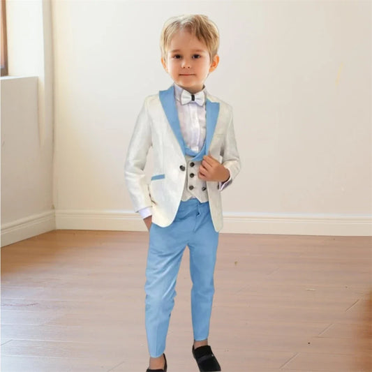 Formal Boy's 3-Piece Suit Set (Jacket+Vest+Pants) Paisley Slim Fit Classy Kids Tuxedo Toddler Dresswear Wedding Ring Bearer