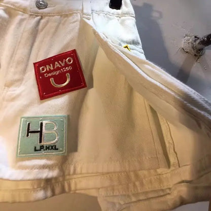 2026 Summer New Embroidery Letter High Waist Cargo Pocket Denim Shorts Women