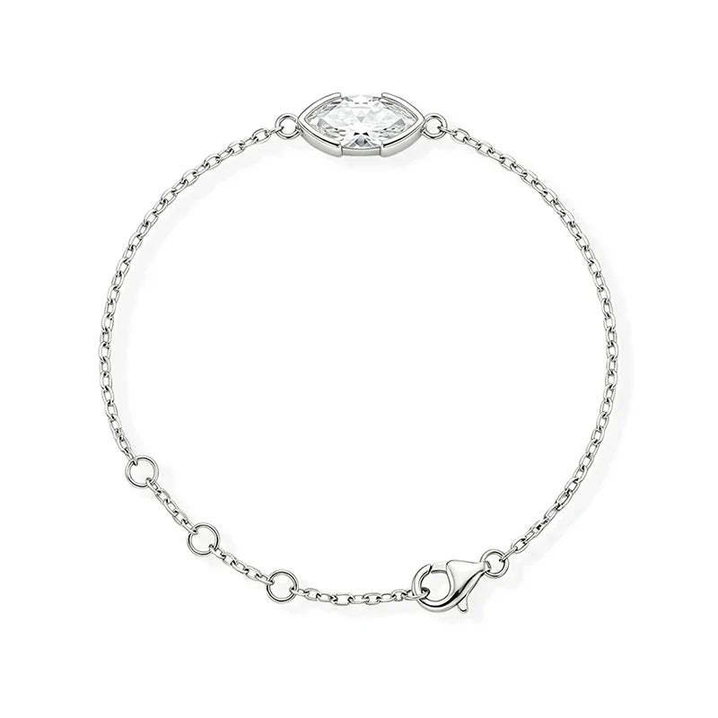 1CT D Color Marquise Cut Moissanite Bracelets for Women Adjustable Chain Birthday Gift 100% Real Pure 925 Silver Jewelry