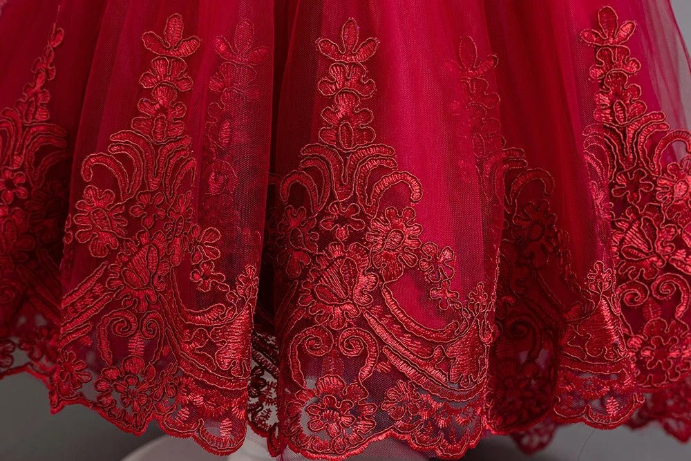 Girls Flower Embroidery Party Dresses Kids Summer Formal Holiday Birthday Gown Kids Trailing Evening Princess Clothes 1-6