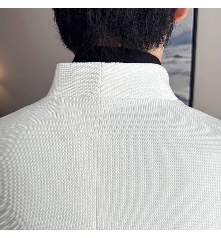 Waffle New Chinese Stand-Up Collar Suit Coats Men Slim Fit Business Casual Fashion Suits Jacket Formal Social Prom Party Tuxedos