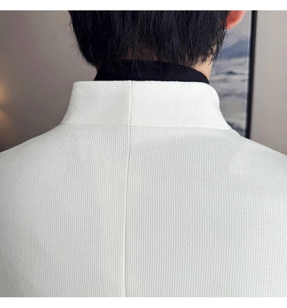 Waffle New Chinese Stand-Up Collar Suit Coats Men Slim Fit Business Casual Fashion Suits Jacket Formal Social Prom Party Tuxedos