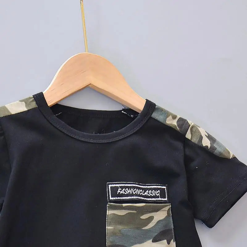New Summer Baby Boy Cool Camouflage Clothes Suit Children Fashion Pocket TShirt Shorts 2Pcs/Sets Kids Casual Clothing Tracksuits